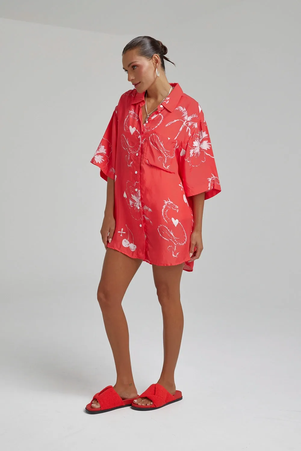 SUMMI SUMMI | CUPRO BIG SHIRT RED DRAGON OF HEARTS