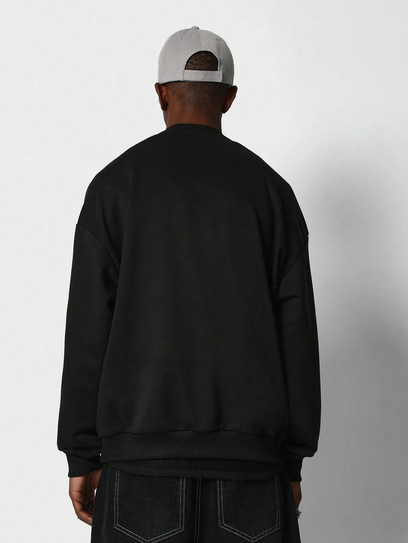 SUMWON Crew Neck Sweatshirt With Sleeve Racer Detail Graphic