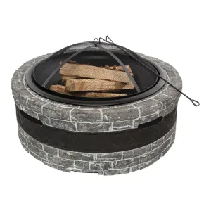 Sun Joe SJFP28-STN-CS 28-Inch Cast Stone Base, Wood Burning 24-Inch Fire Pit w/Dome Screen and Poker, Charcoal Gray