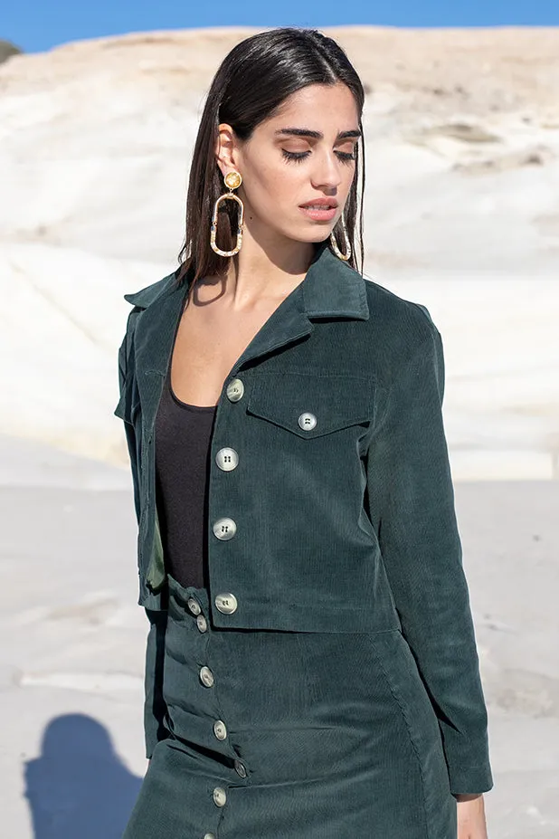 Sun Sea & Roses – Erato Corduroy Cropped Jacket Green