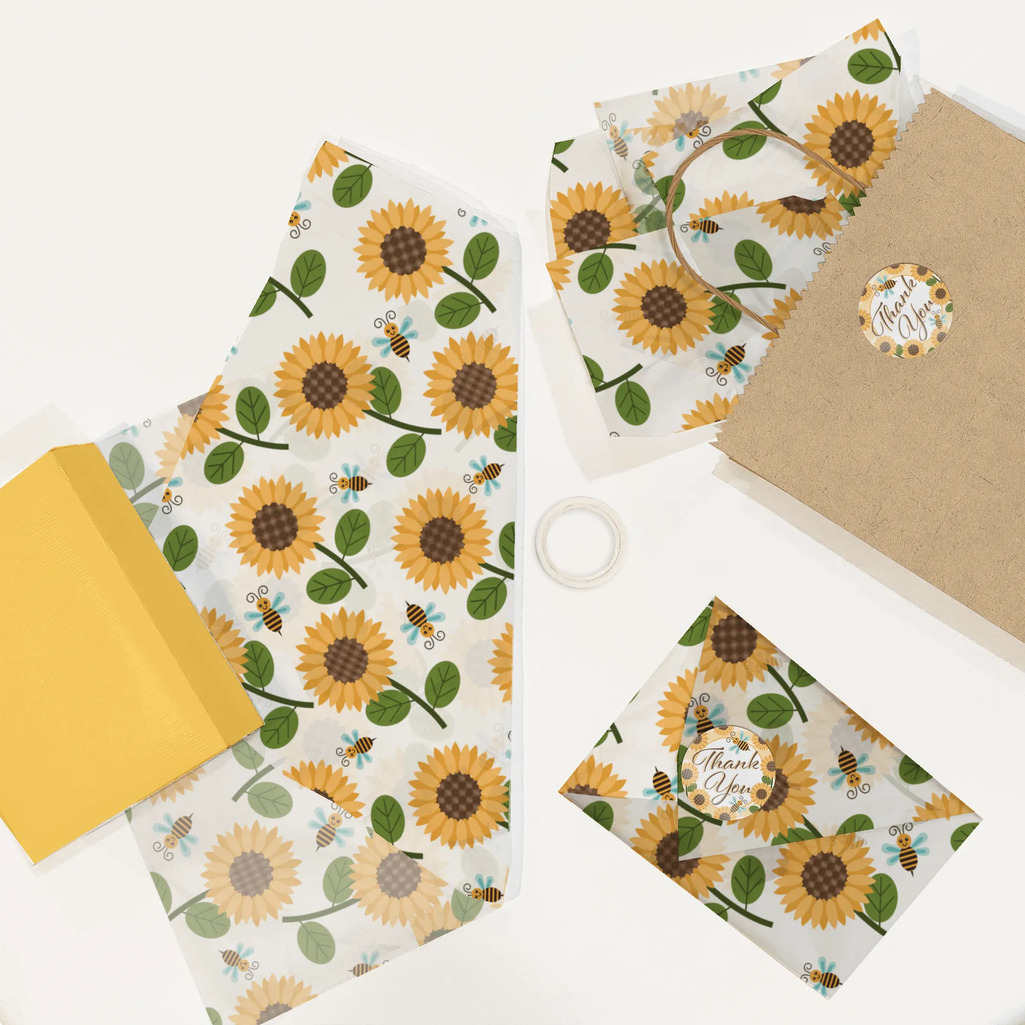 Sunflower and Bees Tissue Paper