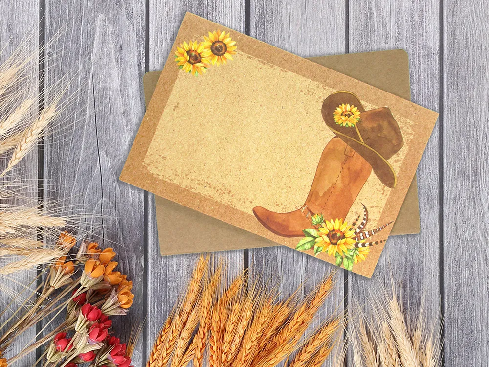 Sunflower Cowboy Boots Western - 36 Pack Assorted Greeting Cards for All Occasions - 6 Design