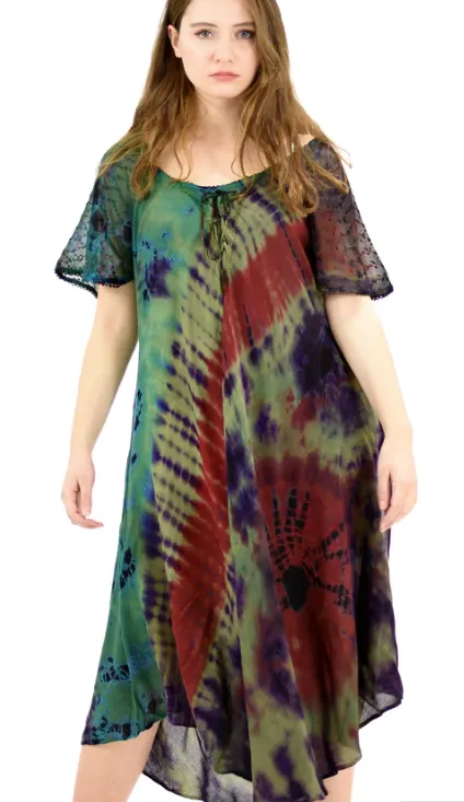 Sunheart Batik short-sleeve Summer Dress Boho Hippie Chic Resort Wear Sml-4x 