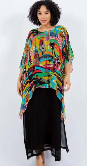 Sunheart Hollywood Send Me a Postcard  Oversize Tunic Top Lagenlook Boho Hippie Chic SML-6X 