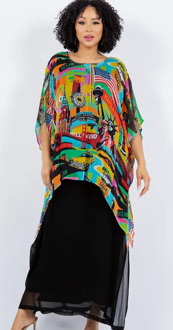 Sunheart Hollywood Send Me a Postcard  Oversize Tunic Top Lagenlook Boho Hippie Chic SML-6X 