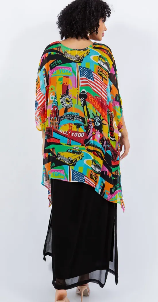 Sunheart Hollywood Send Me a Postcard  Oversize Tunic Top Lagenlook Boho Hippie Chic SML-6X 