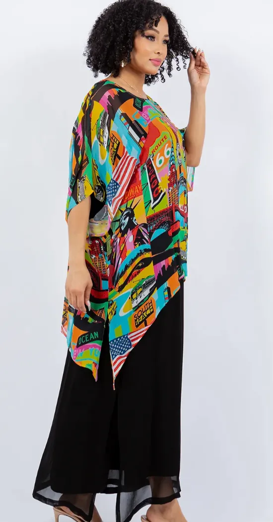 Sunheart Hollywood Send Me a Postcard  Oversize Tunic Top Lagenlook Boho Hippie Chic SML-6X 