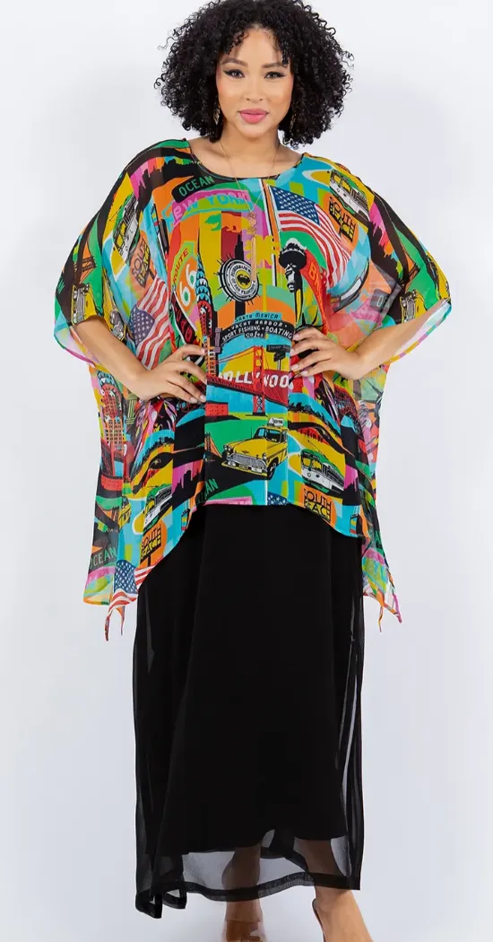 Sunheart Hollywood Send Me a Postcard  Oversize Tunic Top Lagenlook Boho Hippie Chic SML-6X 