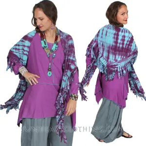 SunHeart Malibu Fringe Batik Shawl Hippie Chic Resort Wear