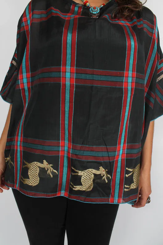 SunHeart Vintage Silk Shaman Deer Silk Top SML-3X 