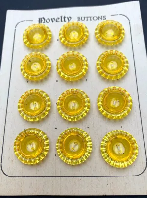 Sunny Yellow Vintage 1.7cm or 2cm  Buttons - 6 loose or 12 on Original Card