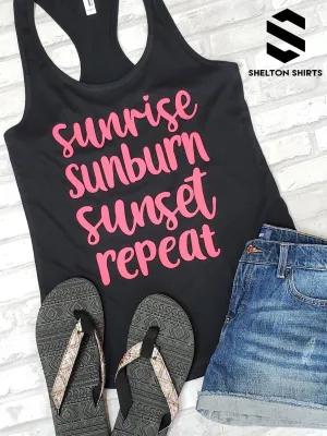 Sunrise Sunburn Sunset Repeat Cute Summer Racerback Tank Top