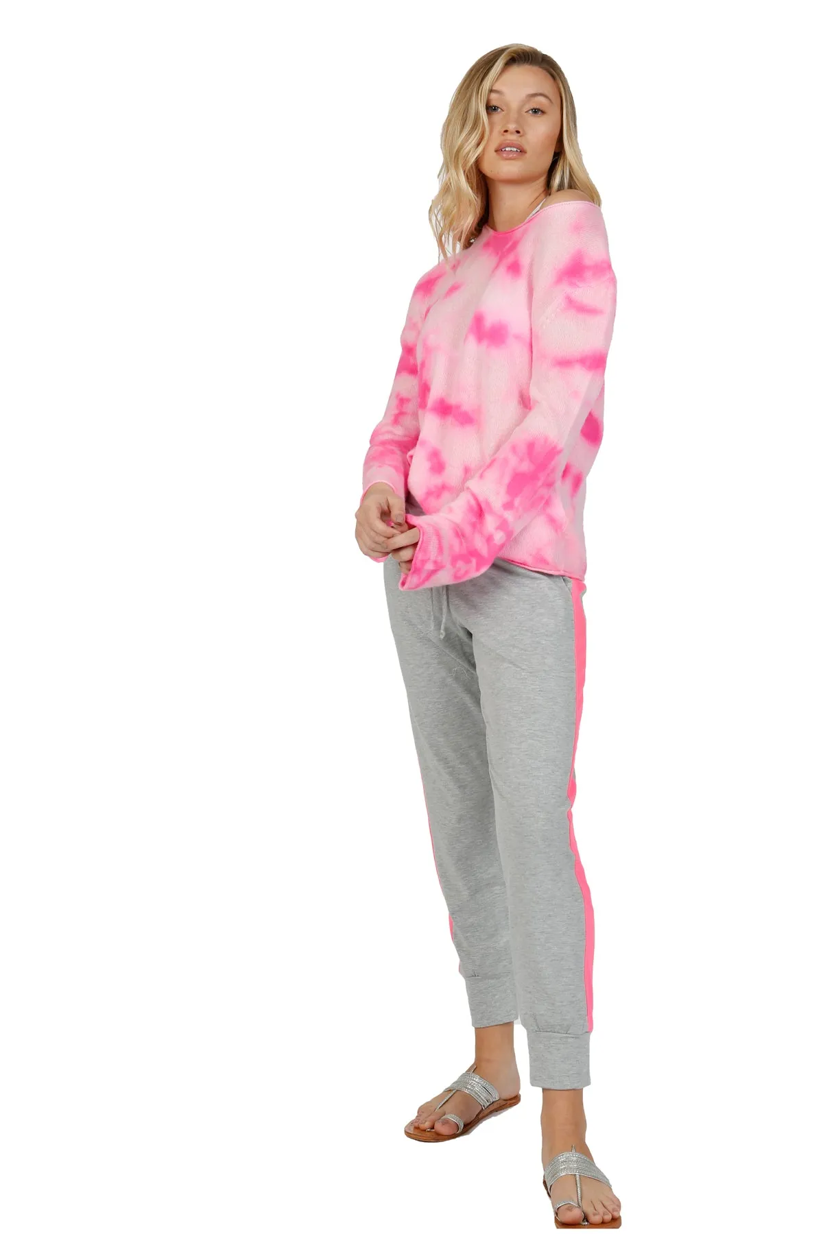 Sunrise Sunset Cashmere Crewneck Sweater | Coral & PInk Tie-Dye