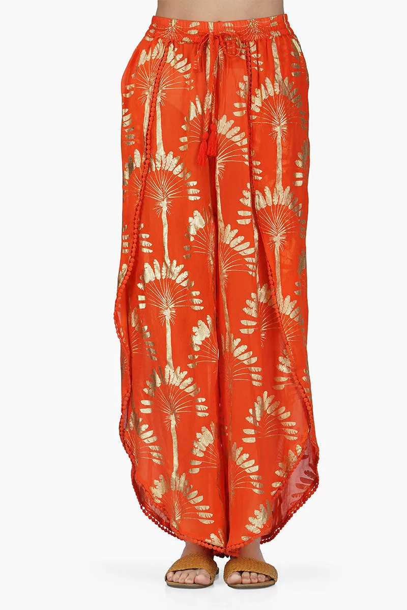 Sunset Palm Foil Wrap Pants