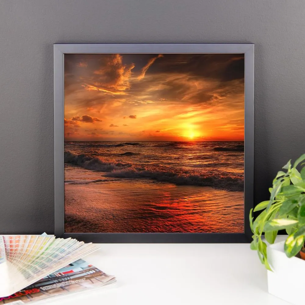 Sunset Waves Ocean Sea Framed Photo Poster Wall Art Decoration Decor For Bedroom Living Room