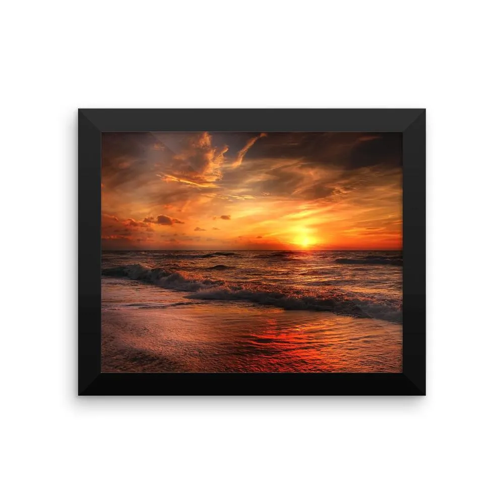 Sunset Waves Ocean Sea Framed Photo Poster Wall Art Decoration Decor For Bedroom Living Room