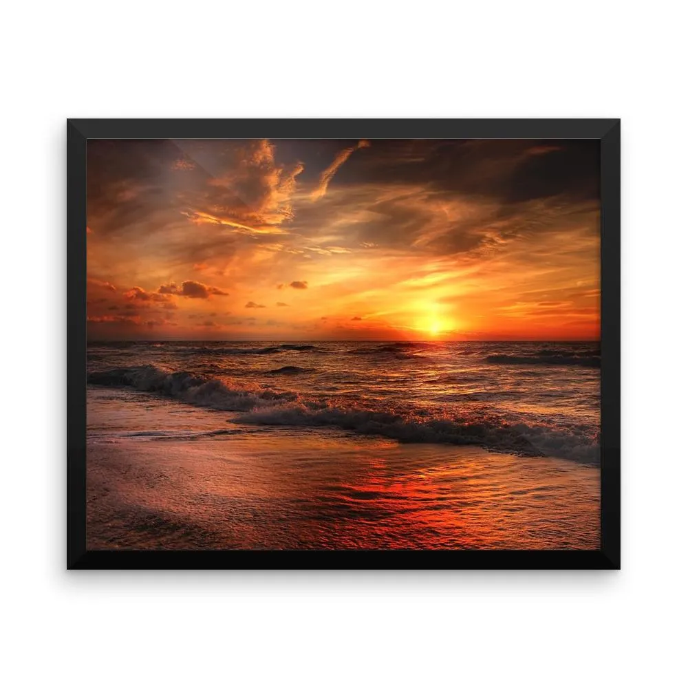 Sunset Waves Ocean Sea Framed Photo Poster Wall Art Decoration Decor For Bedroom Living Room