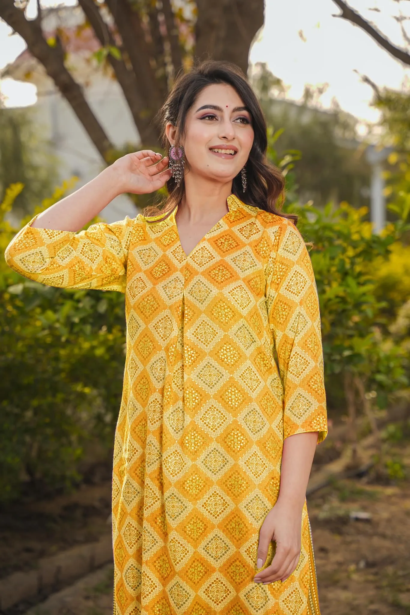 Sunshine Yellow Printed Rayon Kurti