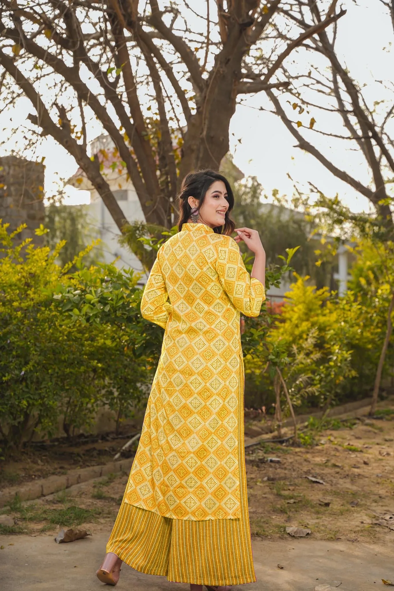 Sunshine Yellow Printed Rayon Kurti