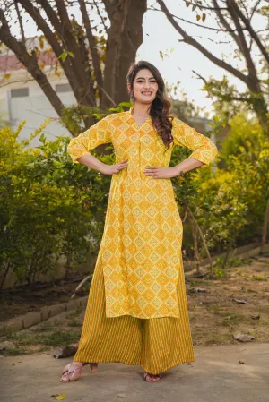 Sunshine Yellow Printed Rayon Kurti