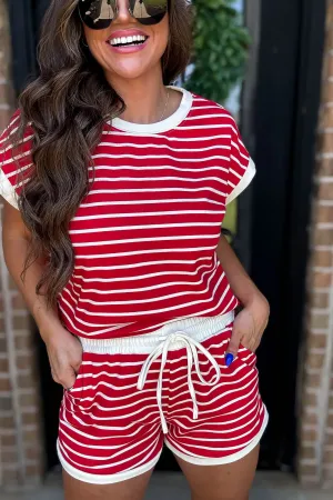 Super Cute Red And Ivory Stripe Shorts