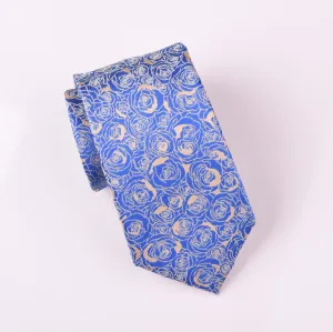 Super Lavish Blue Roses Tan Floral Designer Luxury Woven Tie 3"