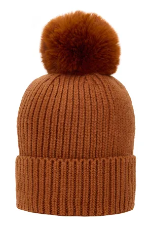 Super Soft Chunky Cashmere Hat with Pom Pom in Copper