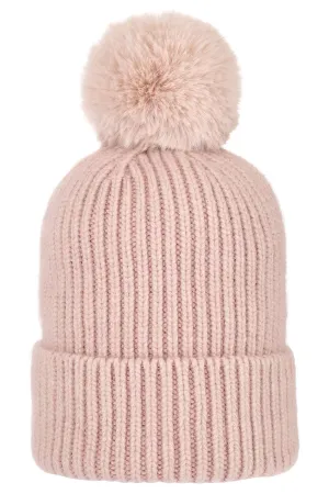 Super Soft Chunky Cashmere Hat with Pom Pom in Dusty Pink