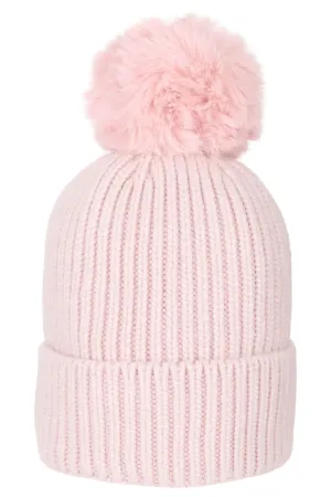 Super Soft Chunky Cashmere Mix Hat with Pom Pom in Baby Pink