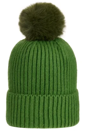 Super Soft Chunky Cashmere Mix Hat with Pom Pom in Forest Green