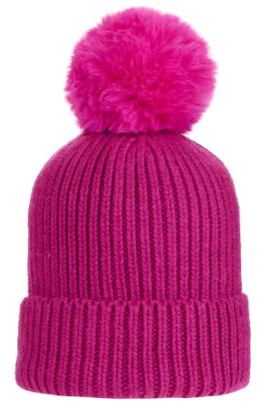 Super Soft Chunky Cashmere Mix Hat with Pom Pom in Fuchsia