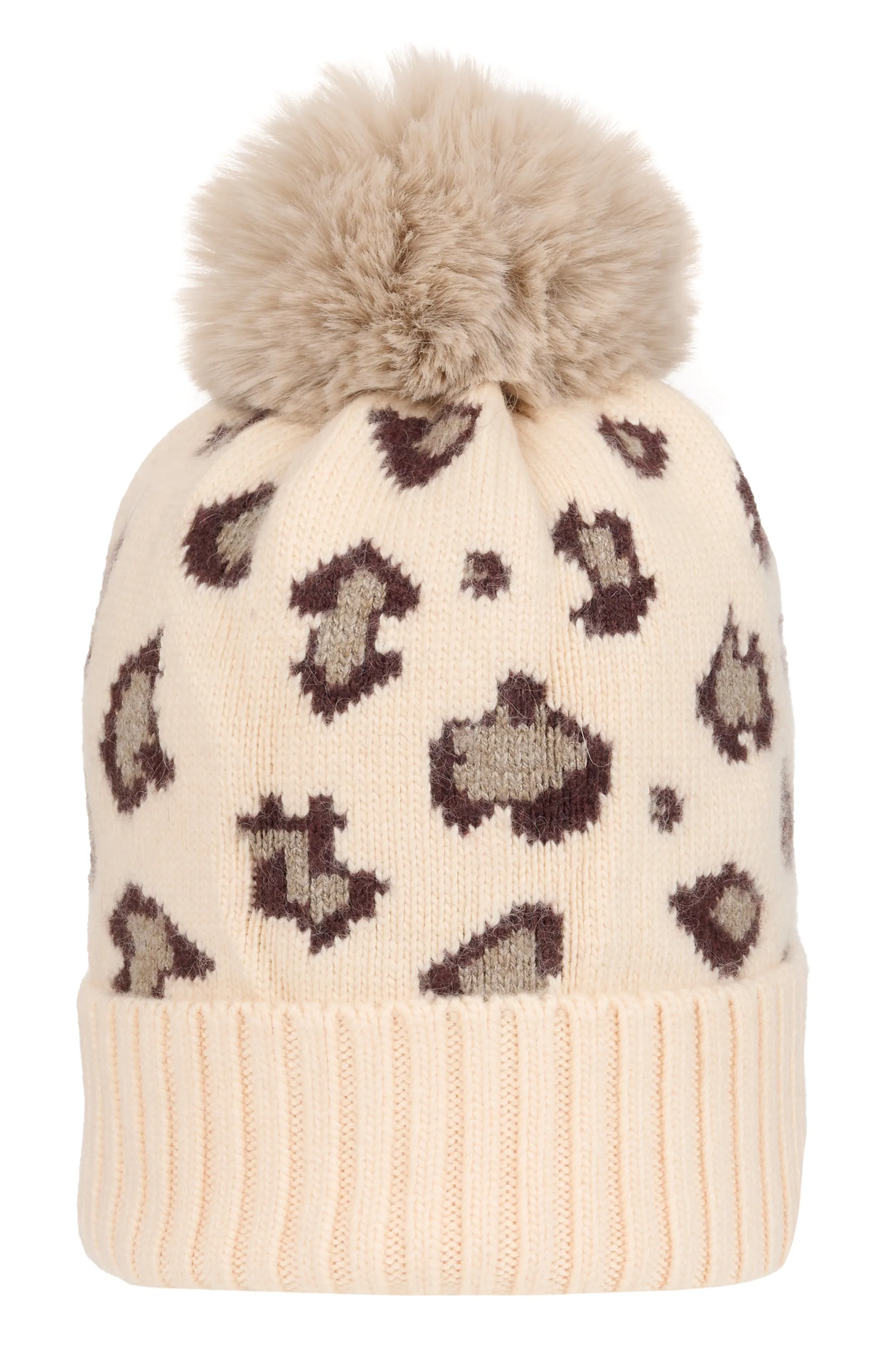 Super Soft Chunky Cashmere Mix Hat with Pom Pom in Leopard