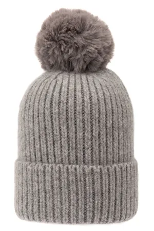 Super Soft Chunky Cashmere Mix Hat with Pom Pom in Light Grey