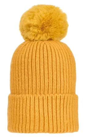 Super Soft Chunky Cashmere Mix Hat with Pom Pom in Mustard