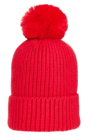 Super Soft Chunky Cashmere Mix Hat with Pom Pom in Red