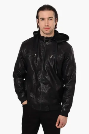 Super Triple Goose Hooded Vegan Leather Moto Jacket - Black