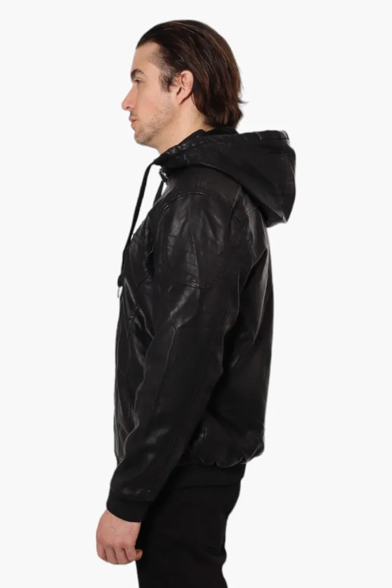 Super Triple Goose Hooded Vegan Leather Moto Jacket - Black