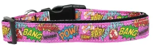 Superhero Sound Effects Pink Nylon Dog Collar Xs