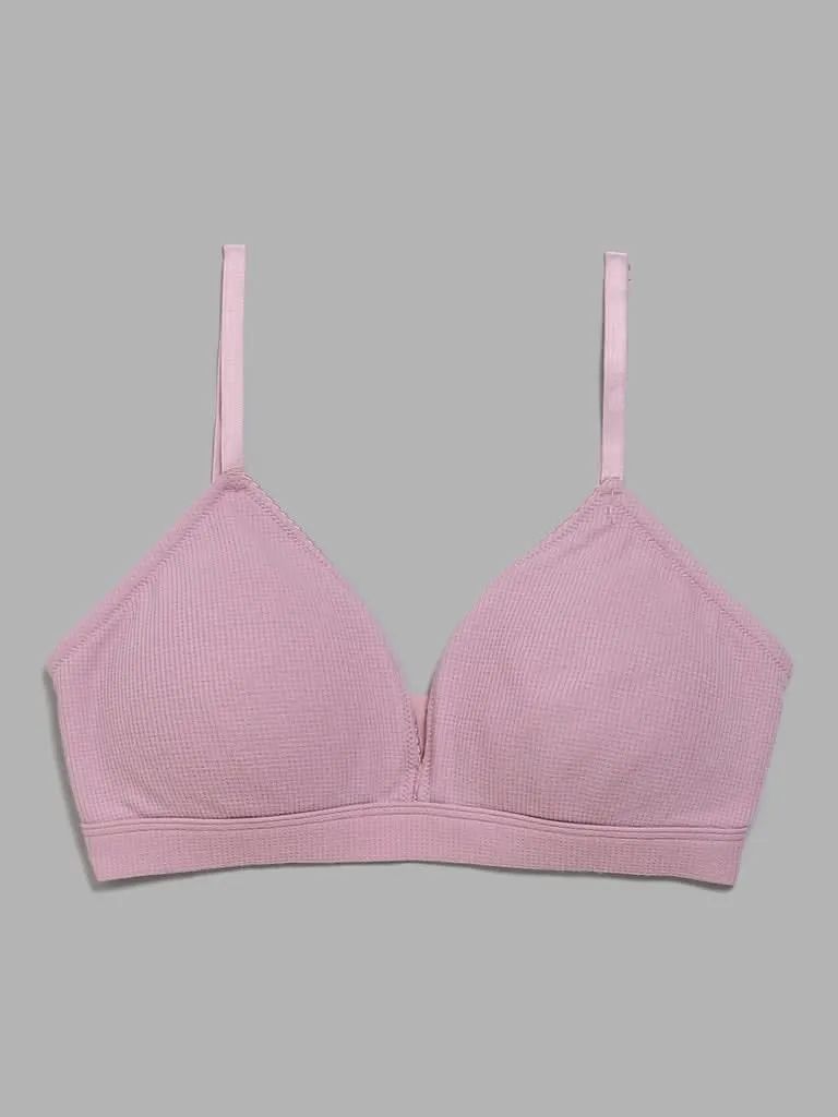 Superstar Waffle Removable Padding Nude Pink Cotton Bra