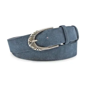 Supple Navy Blue Crystal Prong Suede Belt