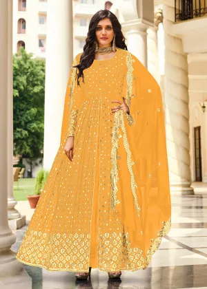 Supreme Yellow Sequins Wedding Pant Style Anarkali