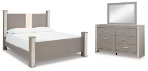 Surancha King Poster Bed with Mirrored Dresser