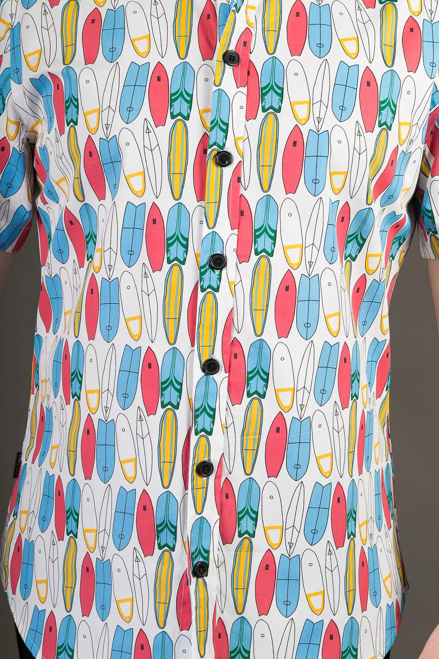 Surfboards Multi Colour Print Cotton Slim Fit Mens Shirt Short Sleeve