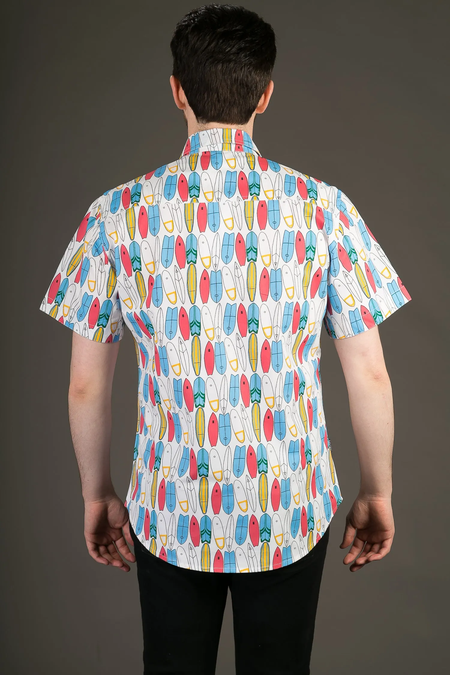 Surfboards Multi Colour Print Cotton Slim Fit Mens Shirt Short Sleeve