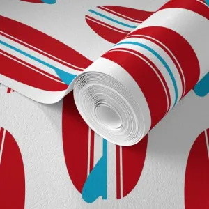 Surfer Red and Aqua Blue Classic Surfboards Wallpaper