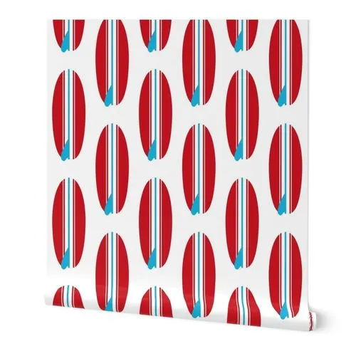 Surfer Red and Aqua Blue Classic Surfboards Wallpaper