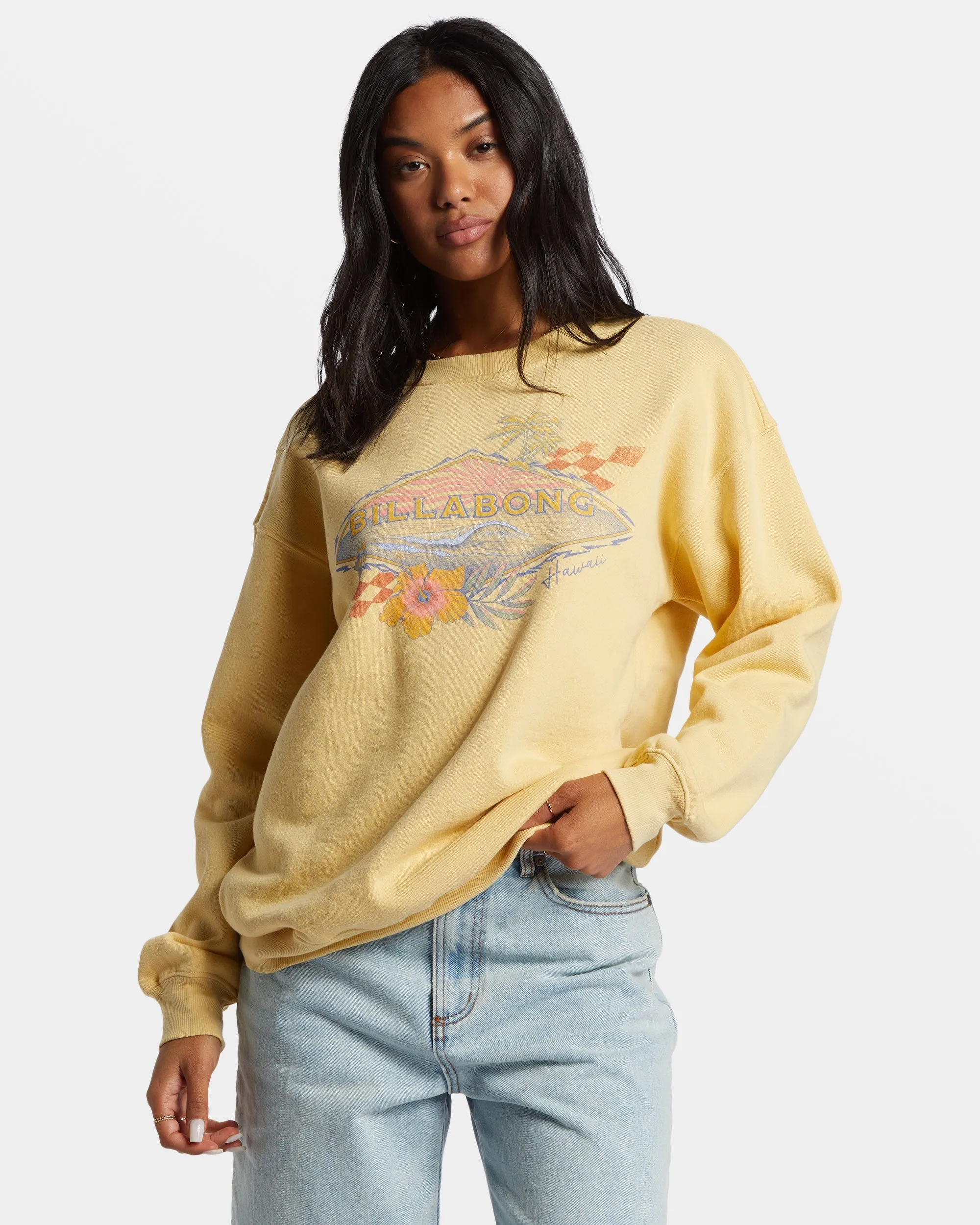 Surfing Together Crewneck Sweatshirt - Pale Yellow