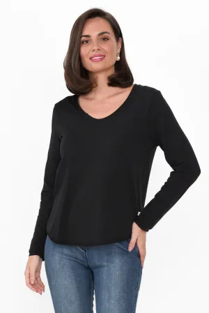 Suri Black Cotton Long Sleeve Top