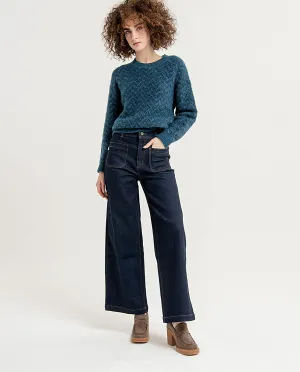 Surkana wide jeans pants with plastron pockets azul profundo