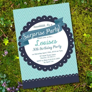 Surprise Birthday Invitation | Navy Blue and Teal Invite Template